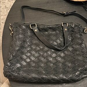 Elegant Black Woven Leather Tote Bag